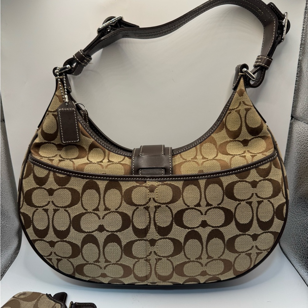 Coach Brown and Tan Signature Hobo Bag & wallet - Picture 3 of 13